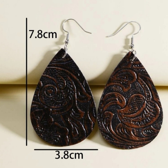 Dark Leather Embossed Shimmer Earrings - Picture 2 of 4